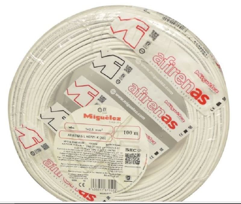 CONDUCTOR ELECTRICO 750V LIBRE HALOGENO 2.5MM2 BLANCO AFIRENAS L H07Z1-K