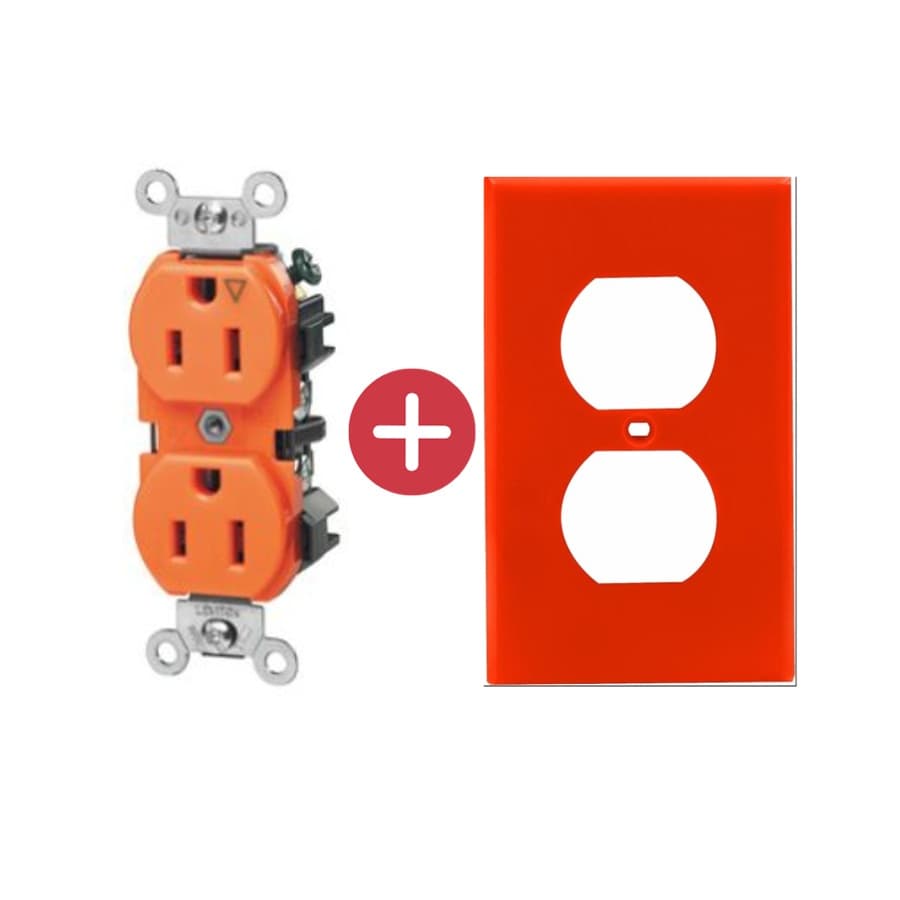 KIT PLACA NAYLON DOBLE COLOR NARANJA 80703-ORG + TOMACORRIENTE EMP DOBLE NARANJA 2P+T 15A 125V GRADO INDUSTRIAL 5262IG