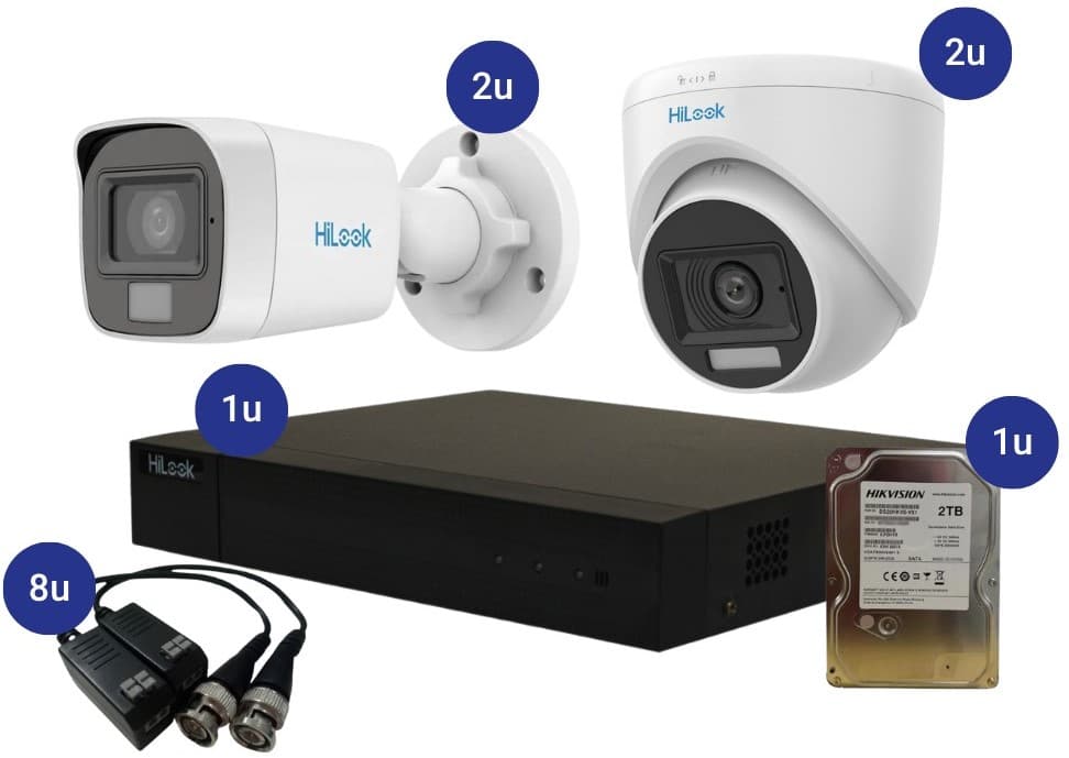 KIT 08 UND DS-1H18S/E+01 DVR 8 CANAL DVR-208Q-K1+02 CAMARA ANALOG THC-B129-LPS+02 CAMARA ANALOG THC-T129-LPS+01 DISCO 2TB DS20HKVS-VX1