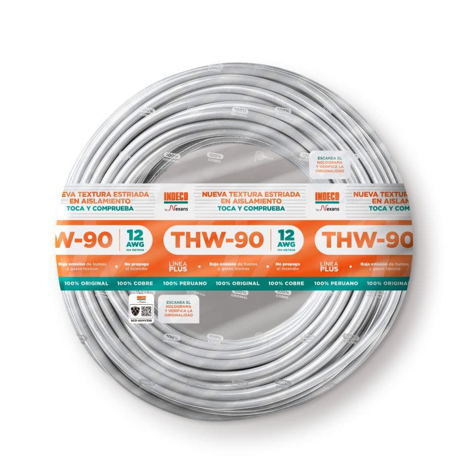CONDUCTOR ELECTRICO ESTRIADO 750V PVC 12AWG BLANCO THW-90 + PLUS