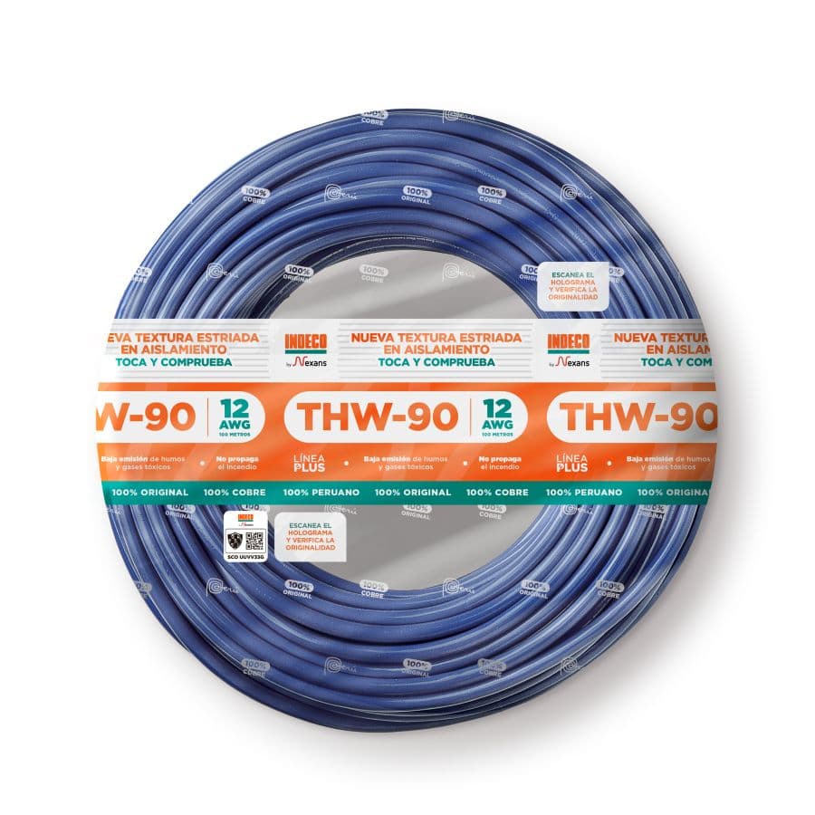 CONDUCTOR ELECTRICO ESTRIADO 750V PVC 12AWG AZUL THW-90 + PLUS