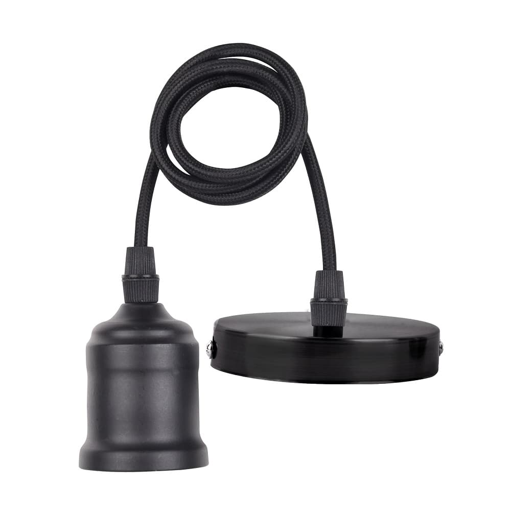 WALL SOCKET CIRCUL COLGANTE METALICA NEG C/CABLE ROSCA E27 P/LAMP PENDULUM