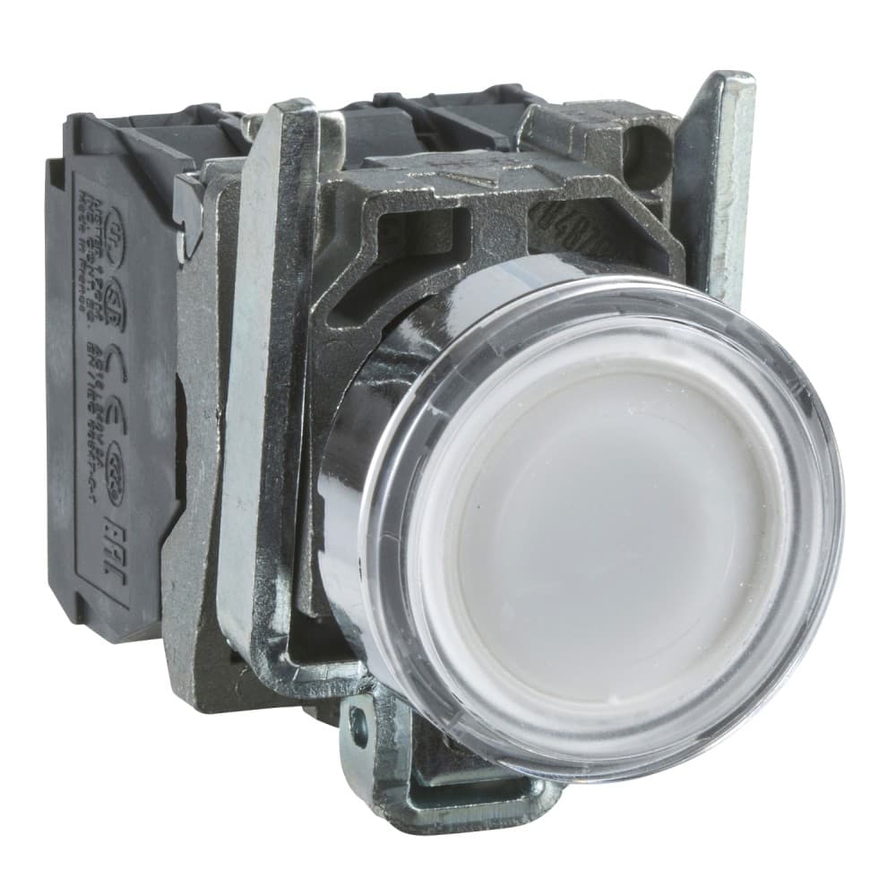 PULSADOR LUMIN. RASANTE METAL BLANCO 22MM 24VAC/DC C/LED 1NA+1NC HARMONY XB4BW31B5