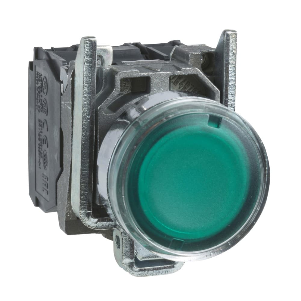 PULSADOR LUMIN. RASANTE METAL VERDE 22MM 220-240VAC C/LED 1NA+1NC HARMONY XB4BW33M5