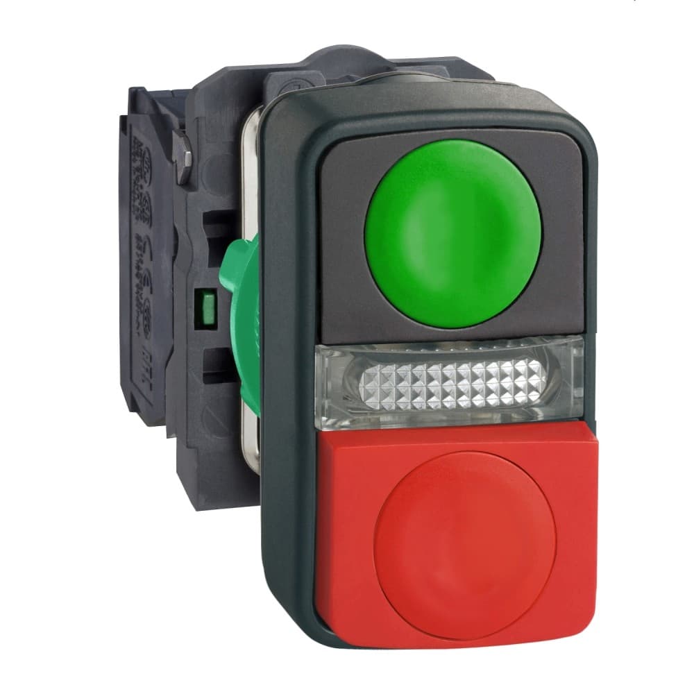 PULSADOR LUMIN. DOBLE PLAST VERDE/ROJO 22MM 24VAC/DC C/LED 1NA+1NC HARMONY XB5AW73731B5