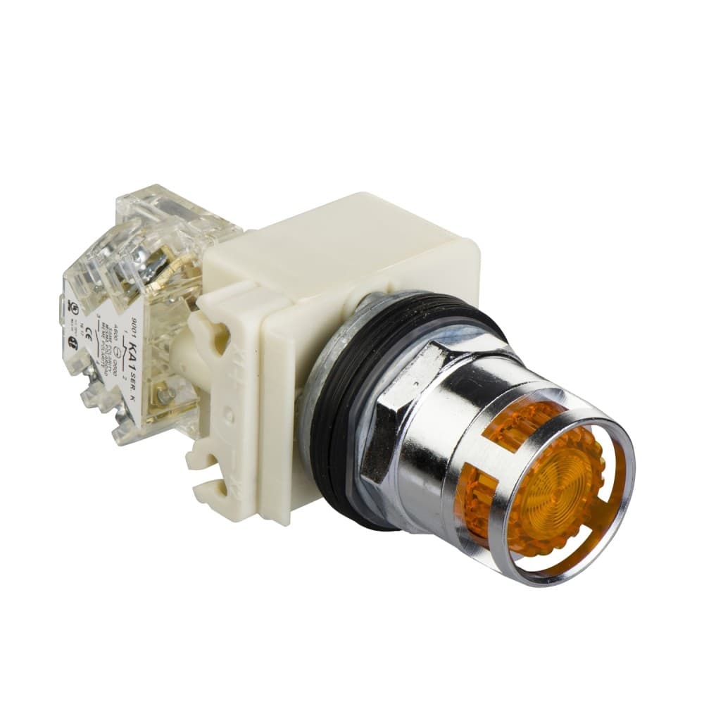 PULSADOR LUMIN. RASANTE METAL NARANJA 30MM 120VAC/DC C/LED 1NANC HARMONY 9001K3L38LYAH13