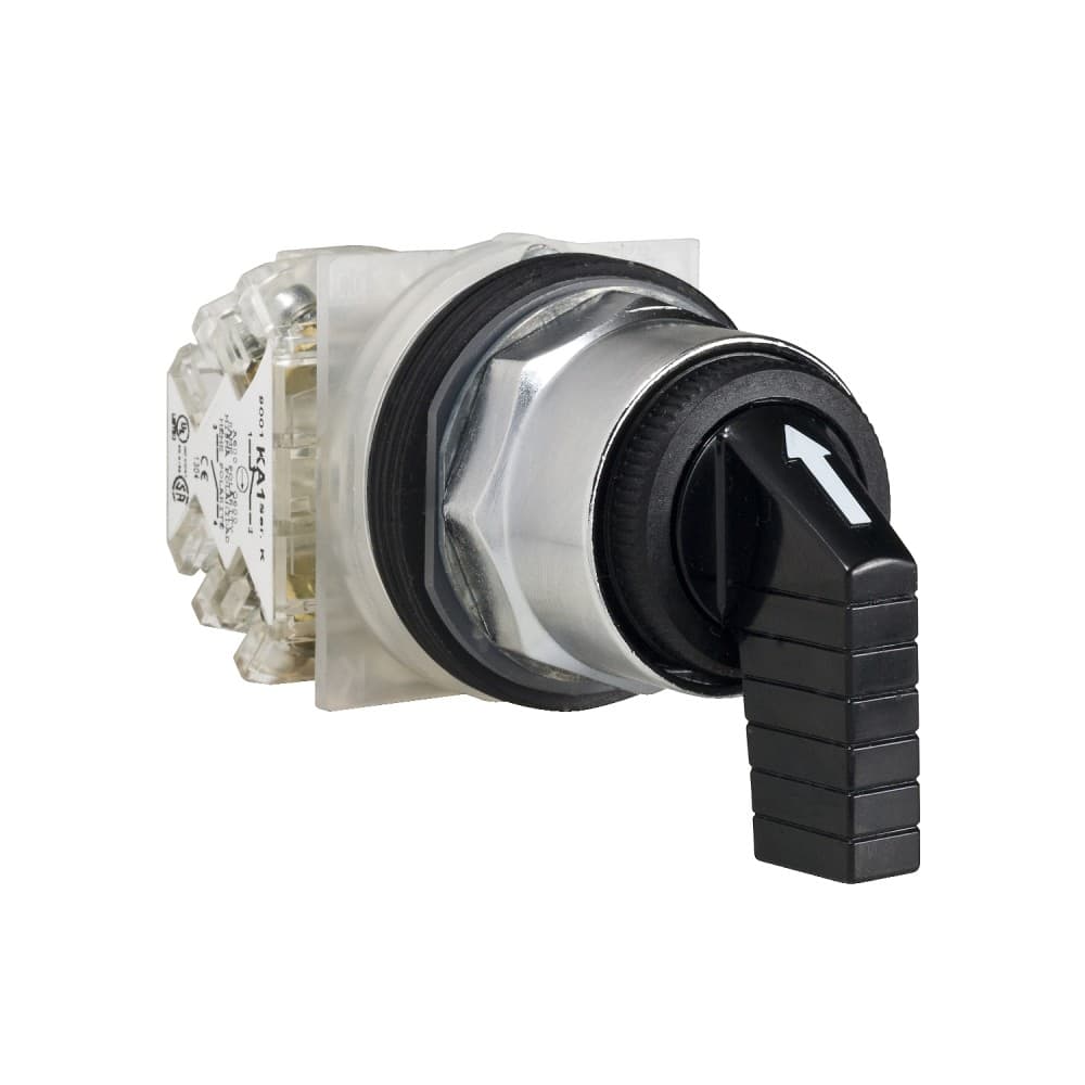 SELECTOR MANETA LARGA 3 POSIC C/RETORNO METAL NEGRO 30MM 1NA+1NC HARMONY 9001KS53FBH13