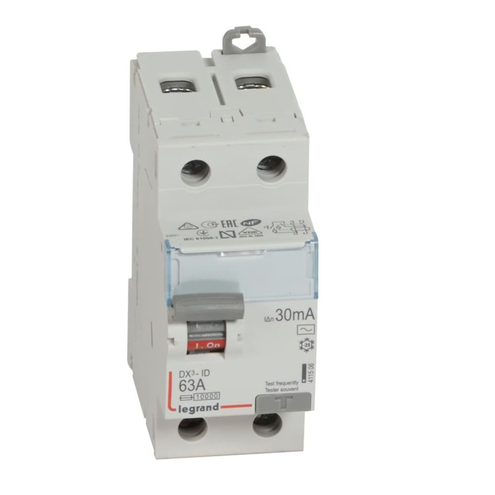 INTERRUPTOR DIFERENCIAL 2P 63A 230VAC 30MA TIPO AC DX3-ID 411506