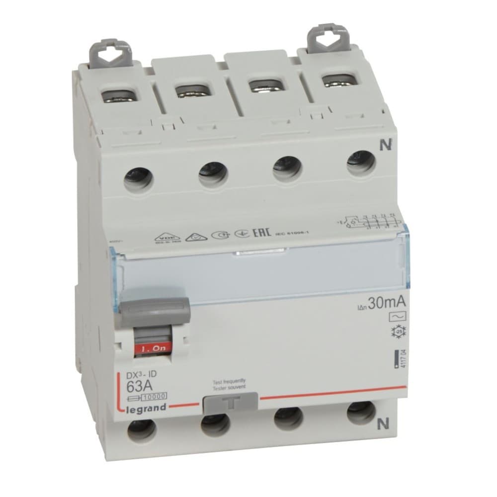 INTERRUPTOR DIFERENCIAL 4P 63A 400VAC 30MA TIPO AC DX3-ID 411704