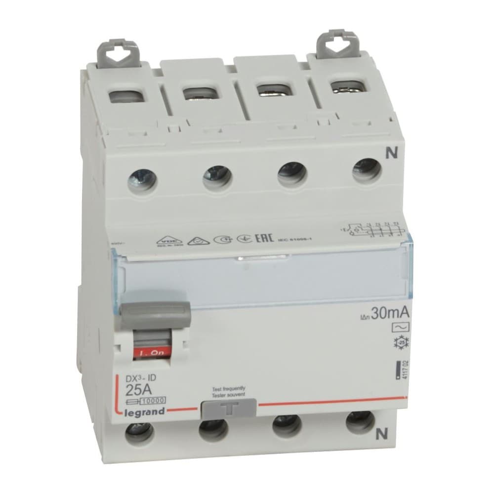 INTERRUPTOR DIFERENCIAL 4P 25A 400VAC 30MA TIPO AC DX3-ID 411702