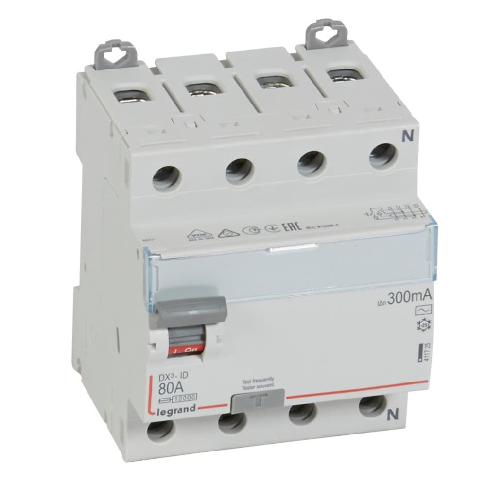 INTERRUPTOR DIFERENCIAL 4P 80A 300MA TIPO AC DX3-ID 411725