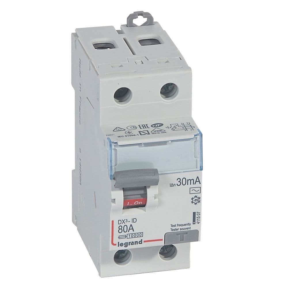 INTERRUPTOR DIFERENCIAL 2P 80A 230VAC 30MA TIPO AC DX3 ID 411507