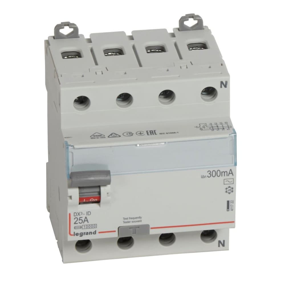 INTERRUPTOR DIFERENCIAL 4P 25A 400VAC 300MA TIPO AC DX3 ID 411722