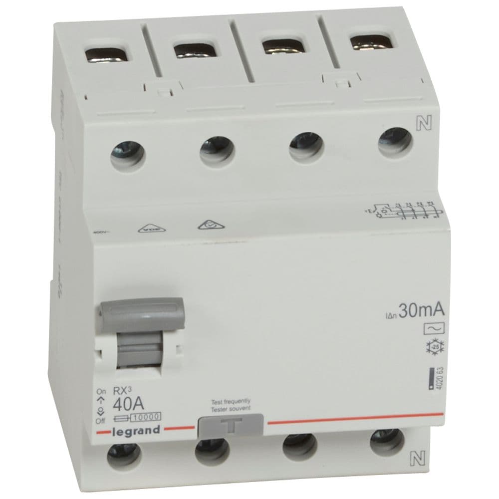 INTERRUPTOR DIFERENCIAL 4P 40A 400VAC 30MA TIPO AC RX3 402063