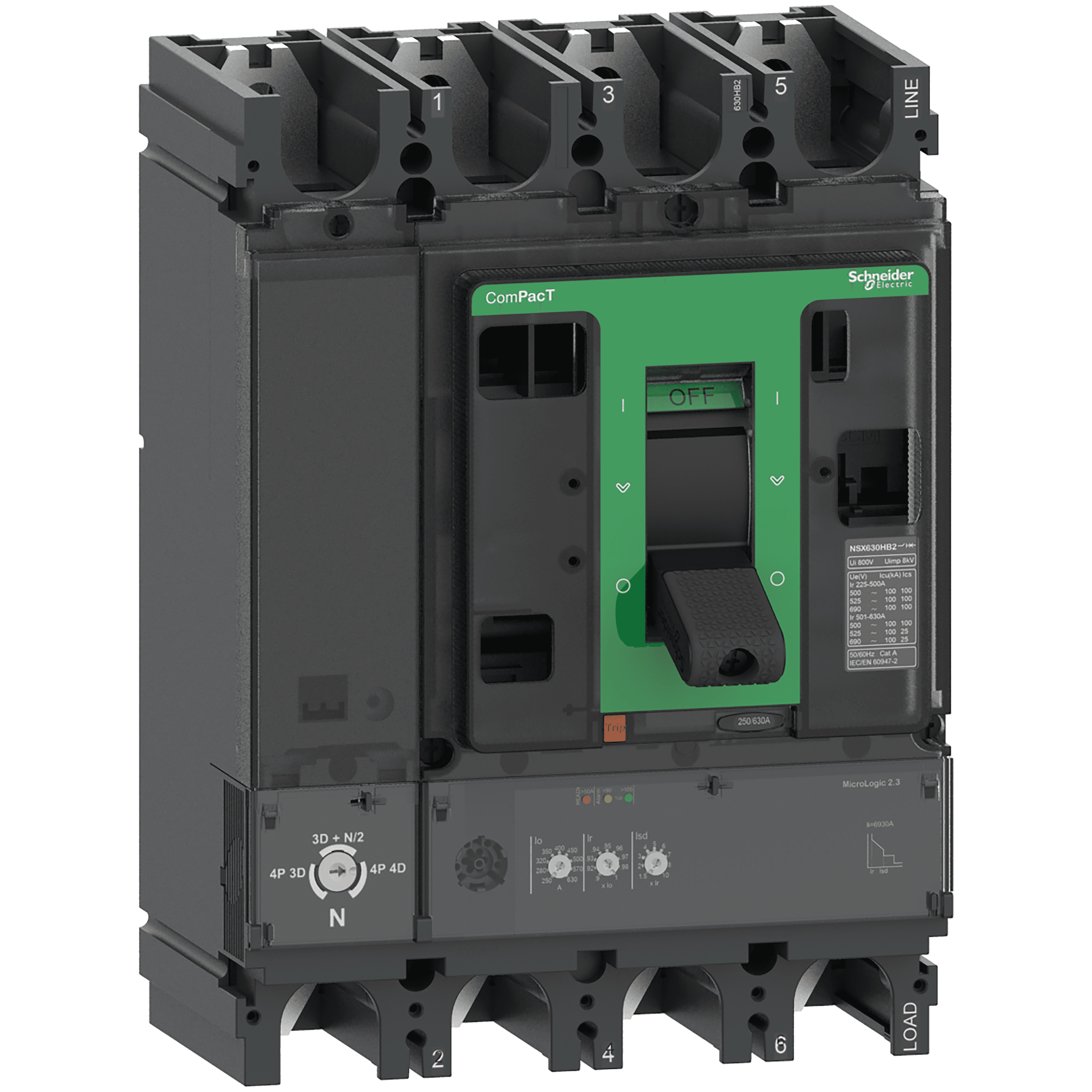 INTERRUPTOR AUT CAJA MOLD 4P REGUL 252-630A 50KA 415VAC MICROLOG 2.3 NSX630N C63N42D630 (REEMPLAZA LV432894)