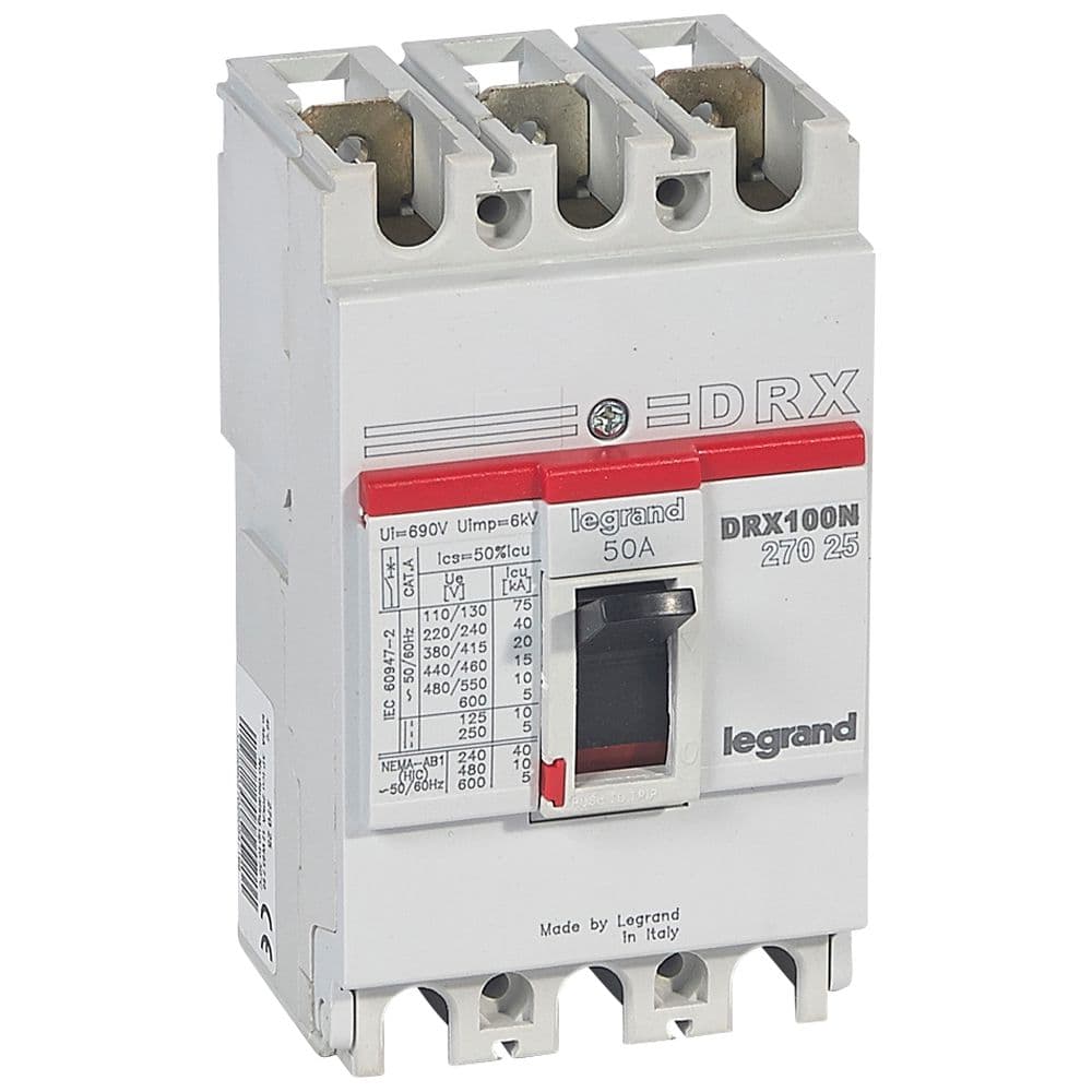 INTERRUPTOR AUT CAJA MOLD 3P FIJO 50A 20KA 380/415VAC DRX125 027025