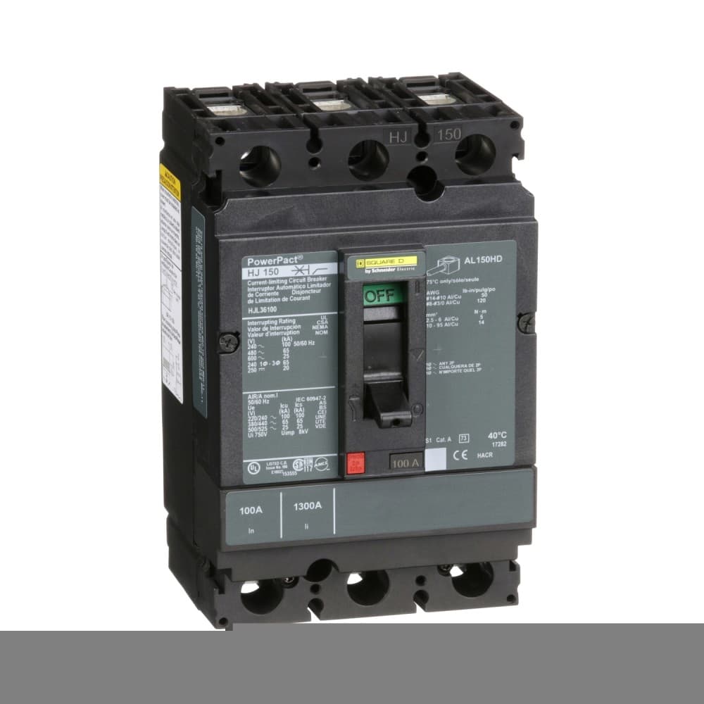 INTERRUPTOR AUT CAJA MOLD 3P FIJO 100A 65KA 480VAC POWERPACT H HJL36100