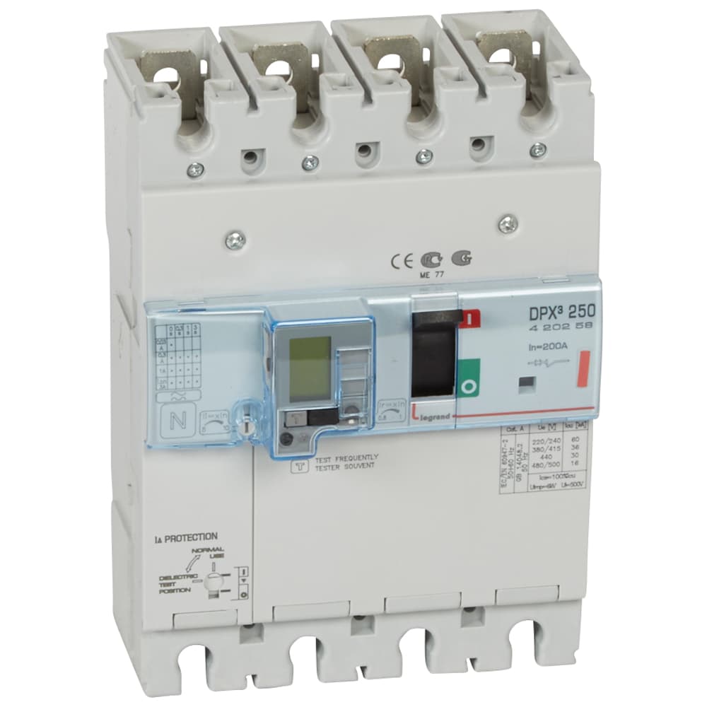 INTERRUPTOR TERMOMAG DIFERENCIAL 4P 160-200A 400VAC AC 36KA C/PANTALLA LCD DPX3 420258