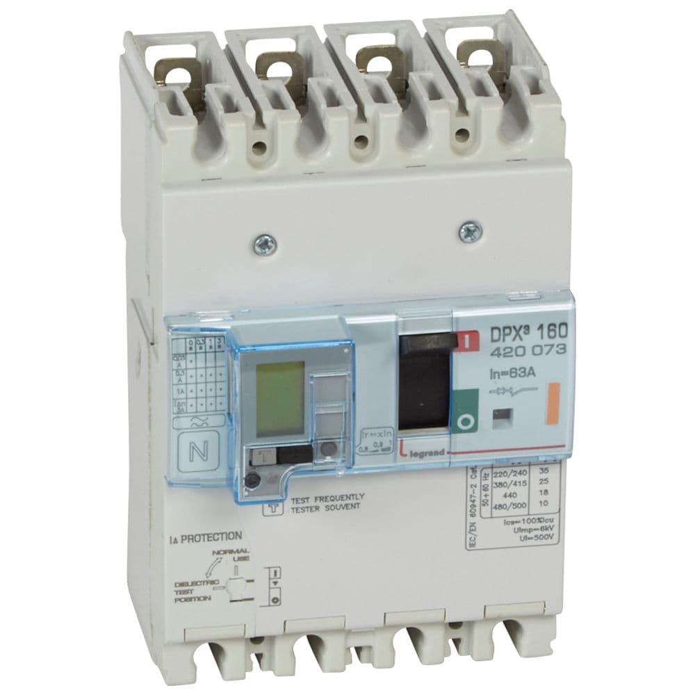 INT. TERMOMAGNETICO DIFERENCIAL DPX3 160, 4 POLOS, 63A. 25KA /400V 420073