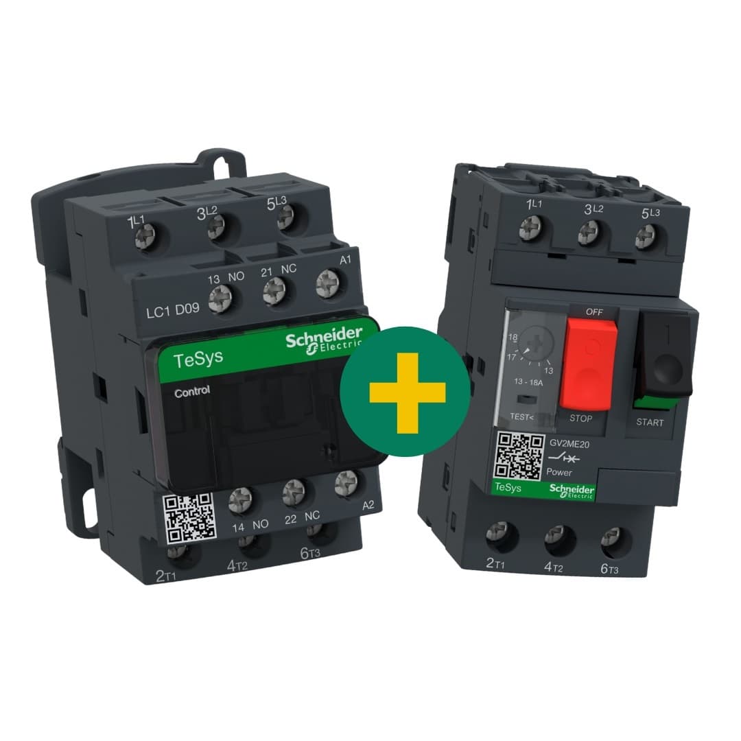 CONTACTOR POTENCIA 3P 25A AC3 220VAC LC1D25M7+GUARDAMOTOR MAGNETO-TERMICO 3P 13-18A 400/415VAC GV2ME20