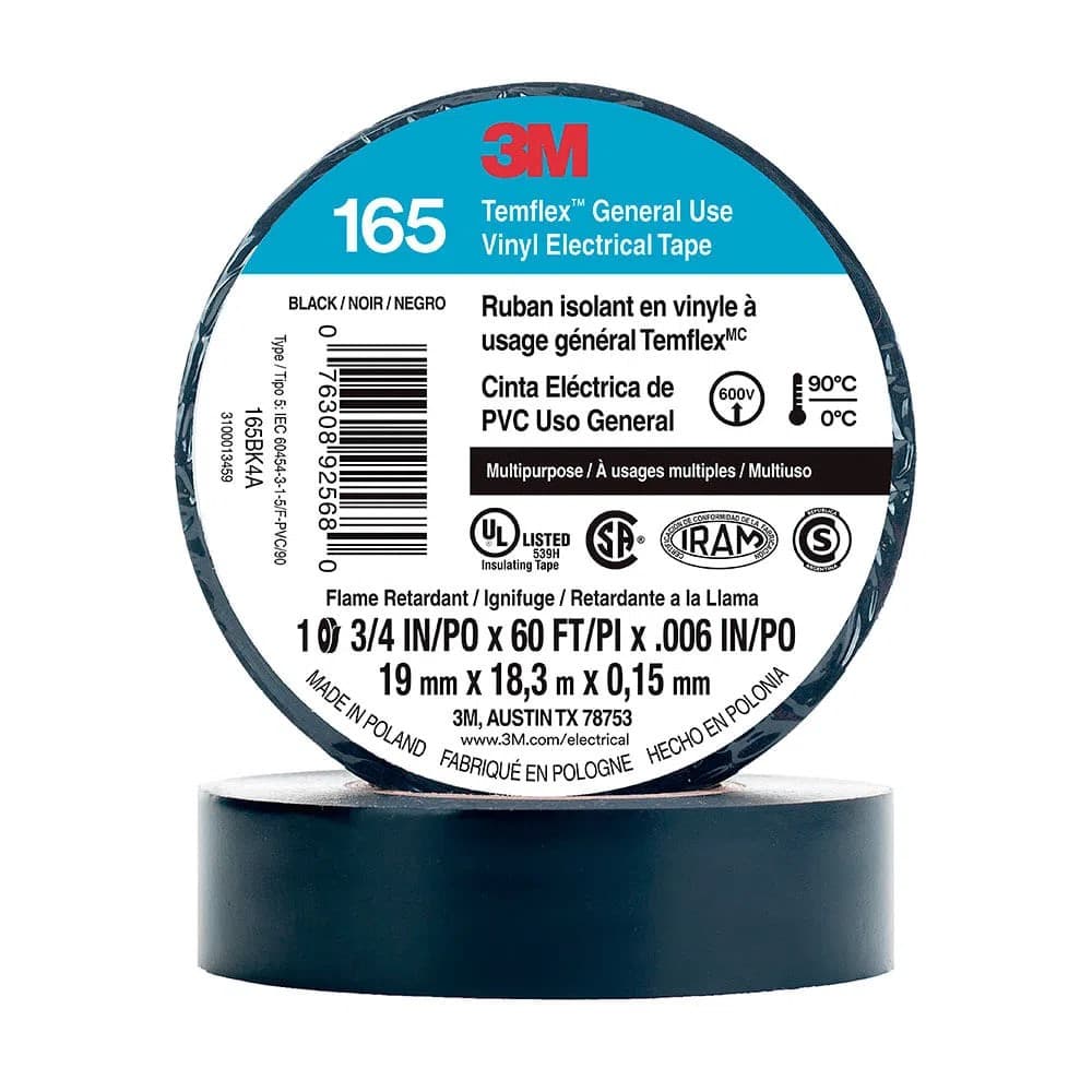 CINTA AISL. TEMFLEX 165 VINILO 3/4"X 18MTS NEGRO