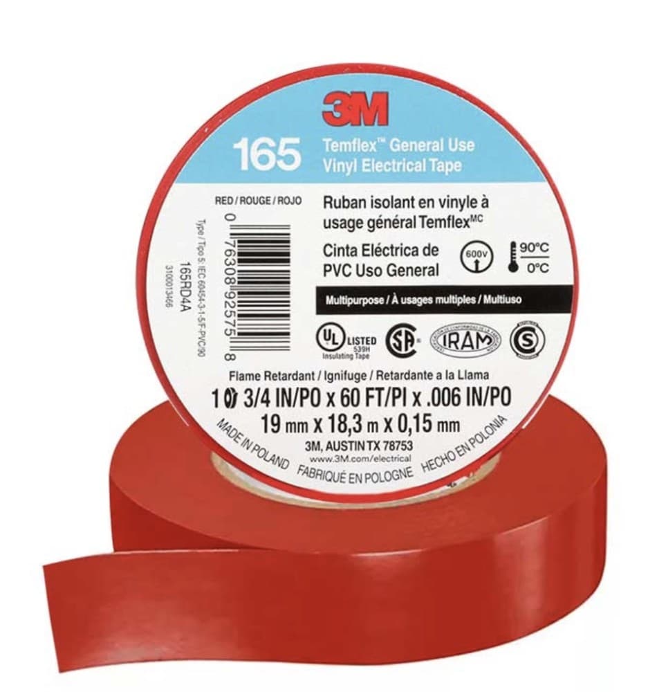 CINTA AISL. TEMFLEX 165 VINILO 3/4"X 18MTS ROJO
