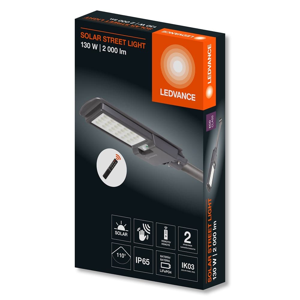 LUMINARIA LED ALUMB PUBLICO SOLAR C/SENSOR 24W 6500K 4000LM IP65 P/POSTE C/CONTROL REM STREETLIGHT