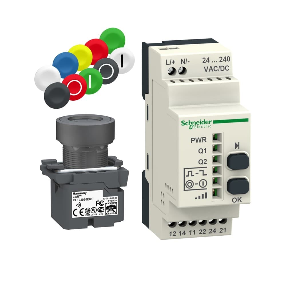 KIT PULSADOR + RECEPTOR + JUEGO TAPONES 24-240VAC/DC  22MM HARMONY XB5RFA02