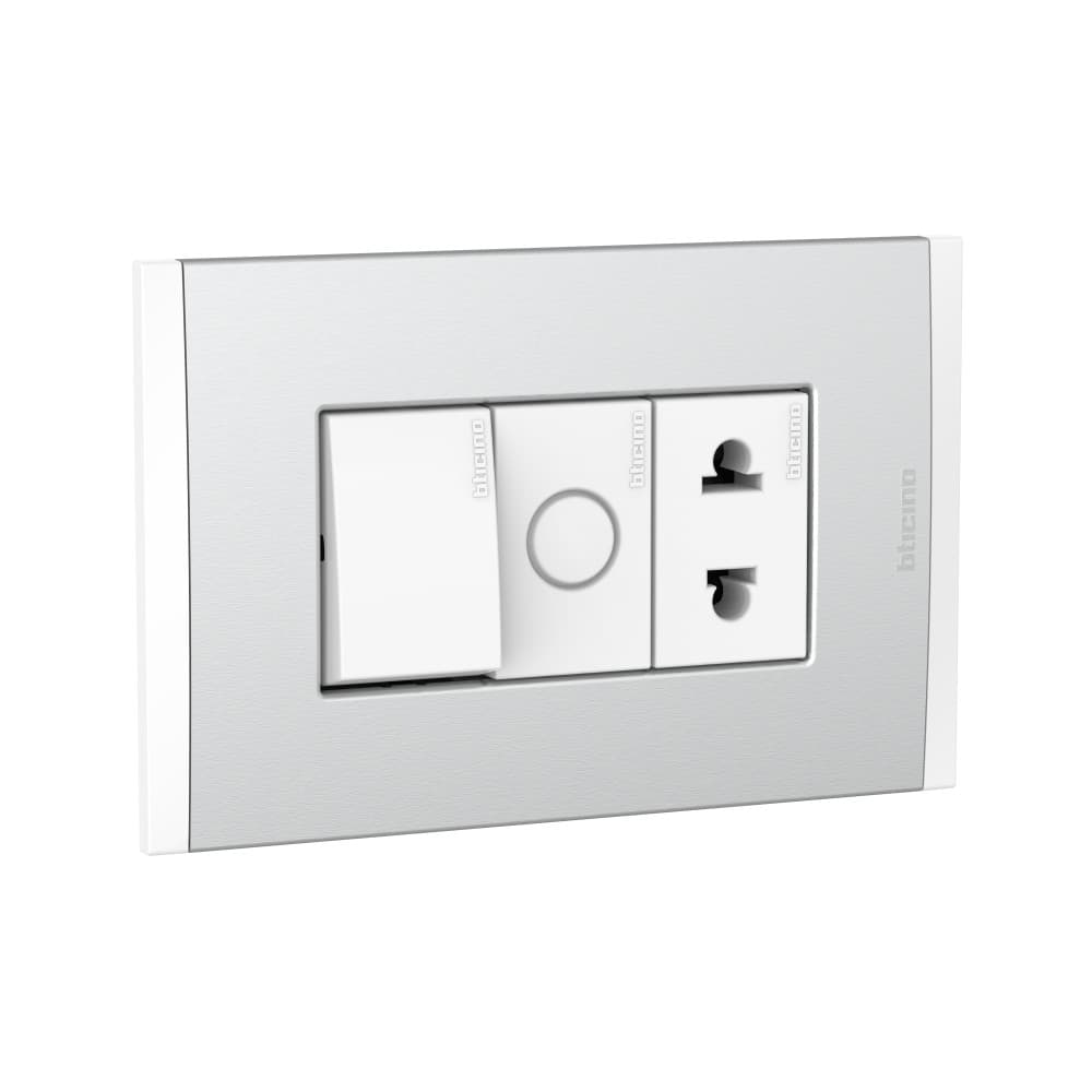 INTERRUP UNIP +TOMACORRIENTE UNIVERSAL 16A 250V BLANCO PLACA ALUM NATURAL  MODUS4 AH2230EBMN