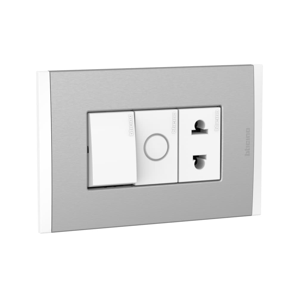 INTERRUP UNIP +TOMACORRIENTE UNIVERSAL 16A 250V BLANCO PLACA ALUM TITANIO BL MODUS4 AH2230EBMT
