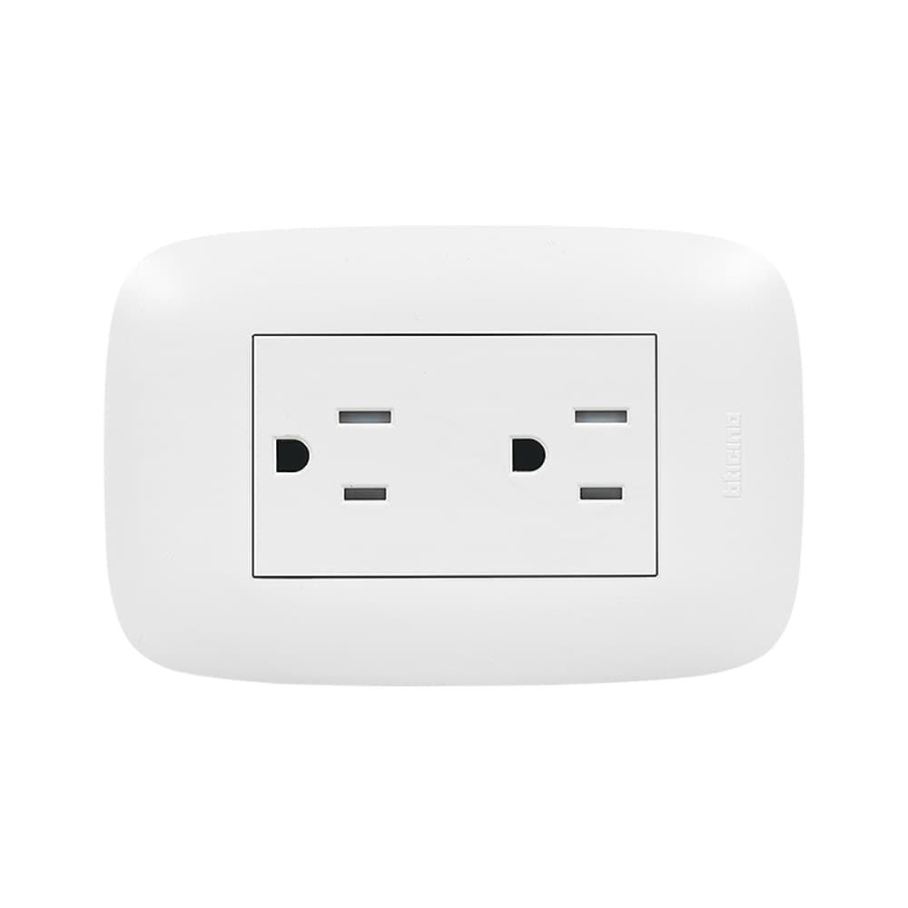 TOMACORRIENTE DOBLE AMERICANO BLANCO 2P+T 15A 250V PLACA BLANCA DOMINO SENCIA AP1228