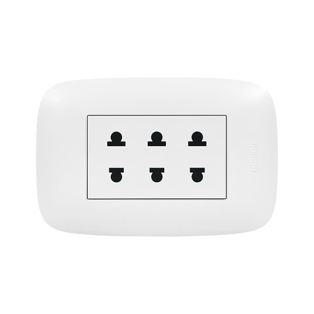 TOMACORRIENTE TRIPLE UNIVERSAL BLANCO 2P 16A 250V PLACA BLANCA DOMINO SENCIA AP1312