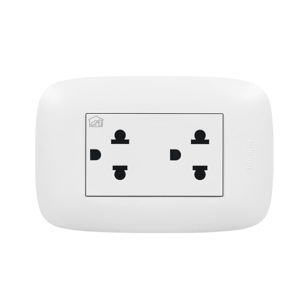 TOMACORRIENTE DOBLE UNIVERSAL BLANCO 2P+T 16A 250V PLACA BLANCA DOMINO SENCIA AP1222