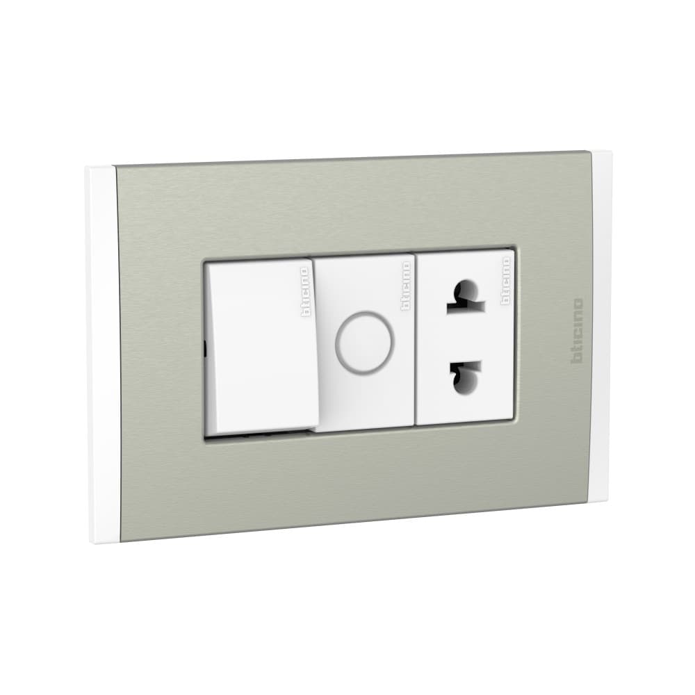 INTERRUP UNIP +TOMACORRIENTE UNIVERSAL 16A 250V BLANCO PLACA ALUM CHAMPAGNE MODUS4 AH2230EBMC