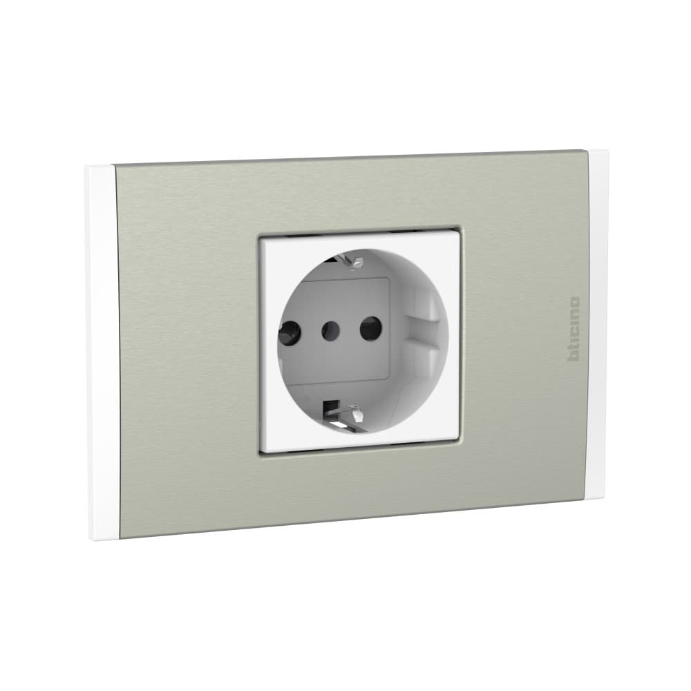 TOMACORRIENTE SIMPLE SCHUKO BLANCO 2P+T 10/16A 250V C/PLACA ALUM CHAMPAGNE MODUS4 AH2140EBMC