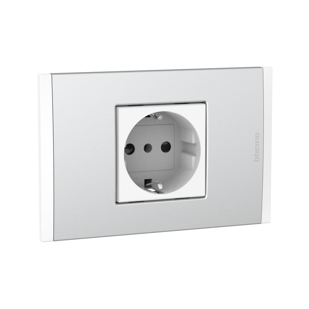 TOMACORRIENTE SIMPLE SCHUKO BLANCO 2P+T 10/16A 250V C/PLACA ALUM NATURAL MODUS4 AH2140EBMN