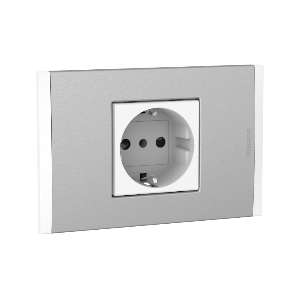 TOMACORRIENTE SIMPLE BLANCO 2P+T 10/16A 250V C/PLACA ALUM TITANIO BLANCO MODUS4 AH2140EBMT