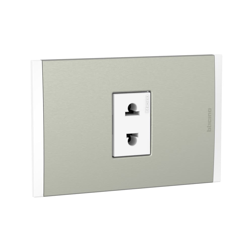 TOMACORRIENTE SIMPLE UNIVERSAL BLANCO 16A 250V C/PLACA ALUM CHAMPAGNE MODUS4 AH2112E1BMC