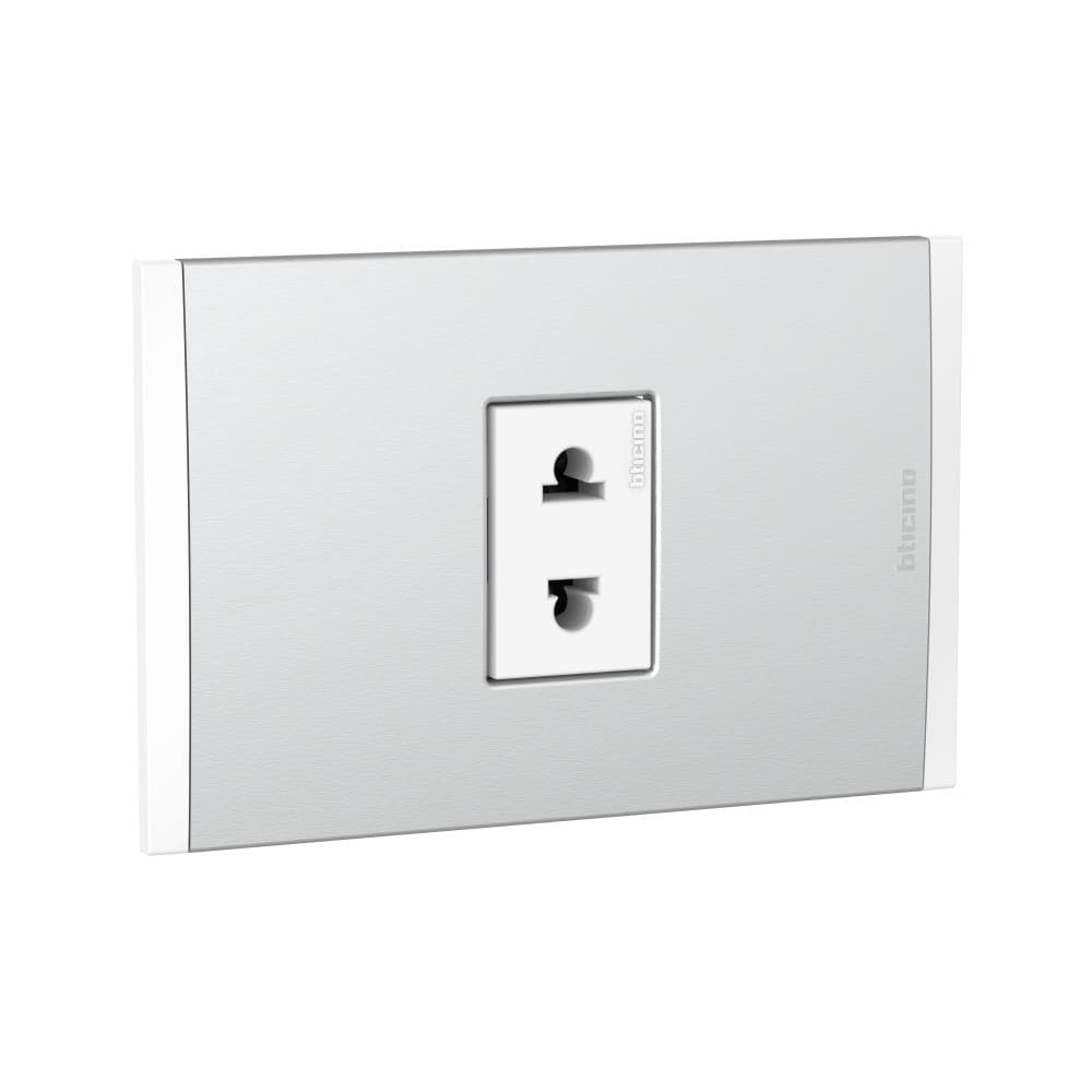 TOMACORRIENTE SIMPLE UNIVERSAL BLANCO 16A 250V C/PLACA ALUM NATURAL MODUS4 AH2112E1BMN