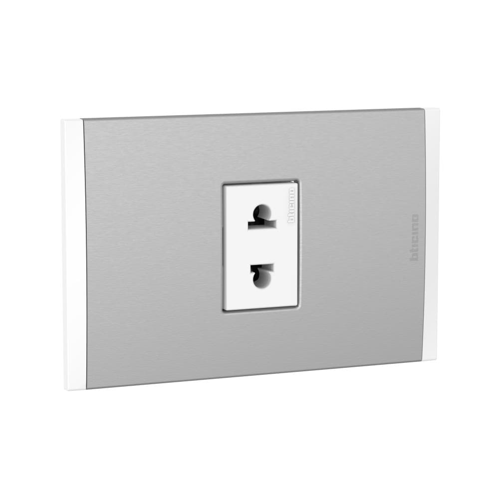 TOMACORRIENTE SIMPLE UNIVERSAL BLANCO 16A 250V C/PLACA ALUM TITANIO BL MODUS4 AH2112E1BMT