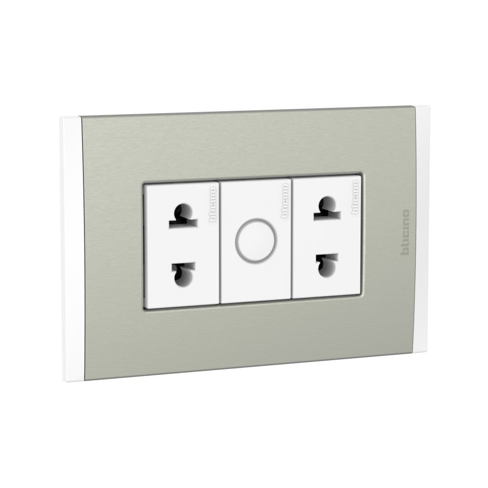 TOMACORRIENTE DOBLE UNIVERSAL BLANCO 2P 16A 250V C/PLACA ALUM CHAMPAGNE MODUS4 AH2112E2BMC