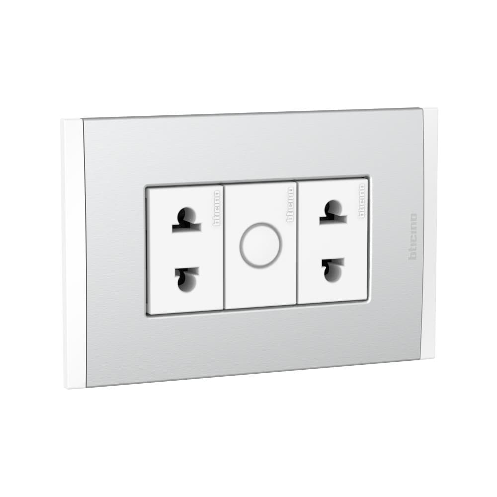 TOMACORRIENTE DOBLE UNIVERSAL BLANCO 2P 16A 250V C/PLACA ALUM NATURAL MODUS4 AH2112E2BMN