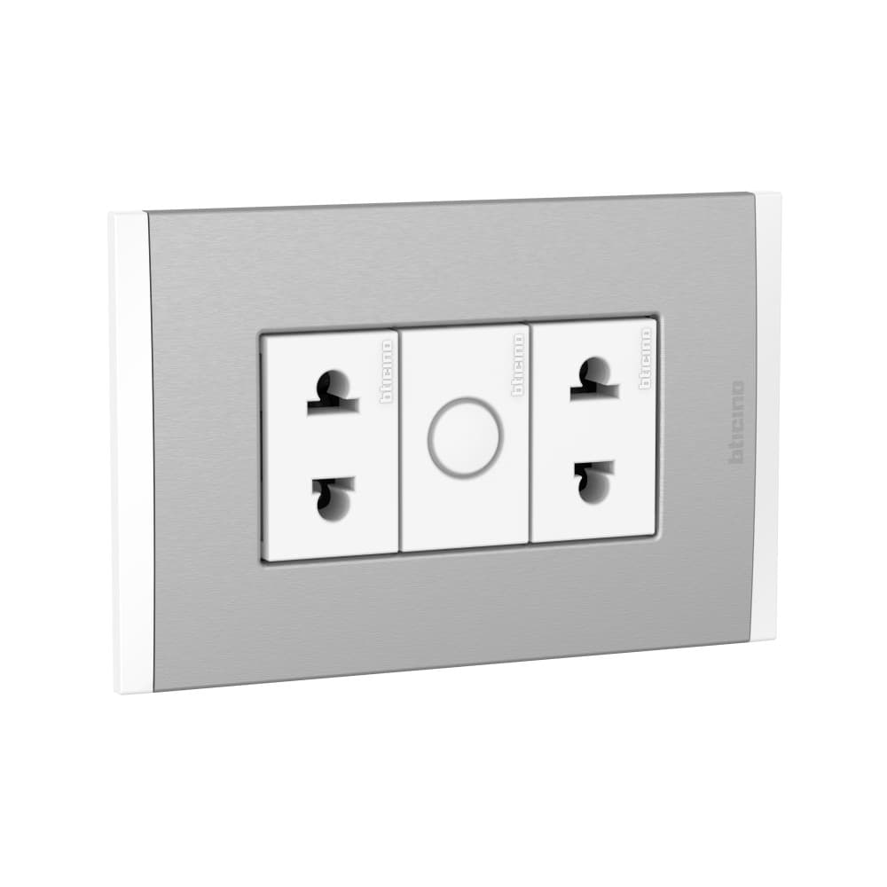 TOMACORRIENTE DOBLE UNIVERSAL BLANCO 2P 16A 250V C/PLACA ALUM TITANIO BLANCO MODUS4 AH2112E2BMT