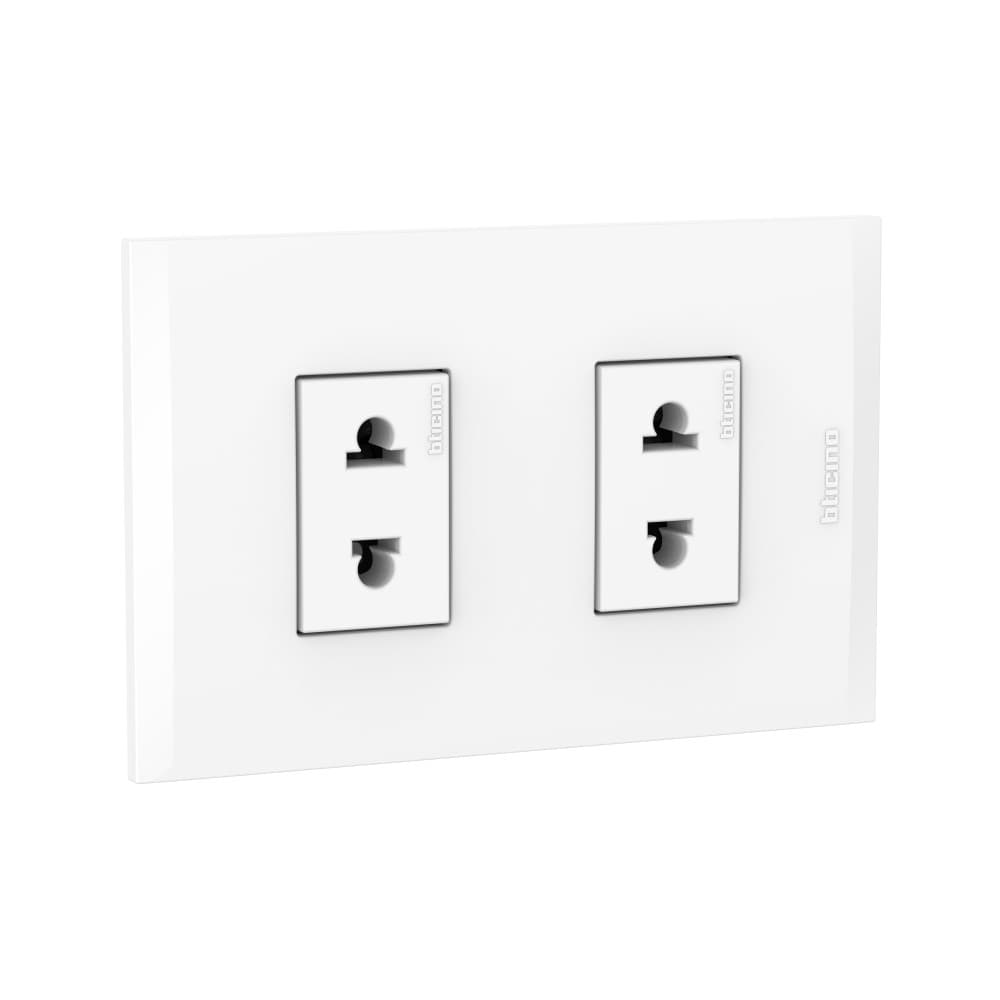 TOMACORRIENTE DOBLE UNIVERSAL BLANCO 2P 16A 250V C/PLACA BLANCA MODUS4 AH2112E2B