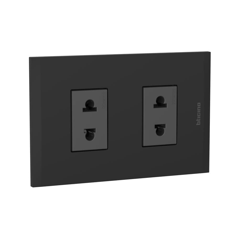 TOMACORRIENTE DOBLE UNIVERSAL NEGRO 2P 16A 250V C/PLACA NEGRO MODUS4 AH2112E2ANG