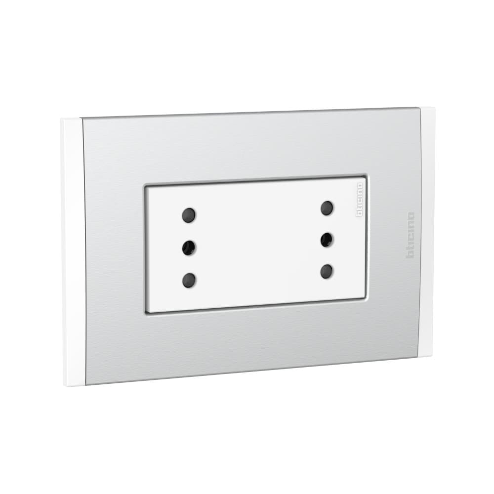 TOMACORRIENTE DUPLEX 3 EN LINEA BLANCO 2P+T 10A 250V C/PLACA ALUM NATURAL MODUS4 AH2113E2BMN