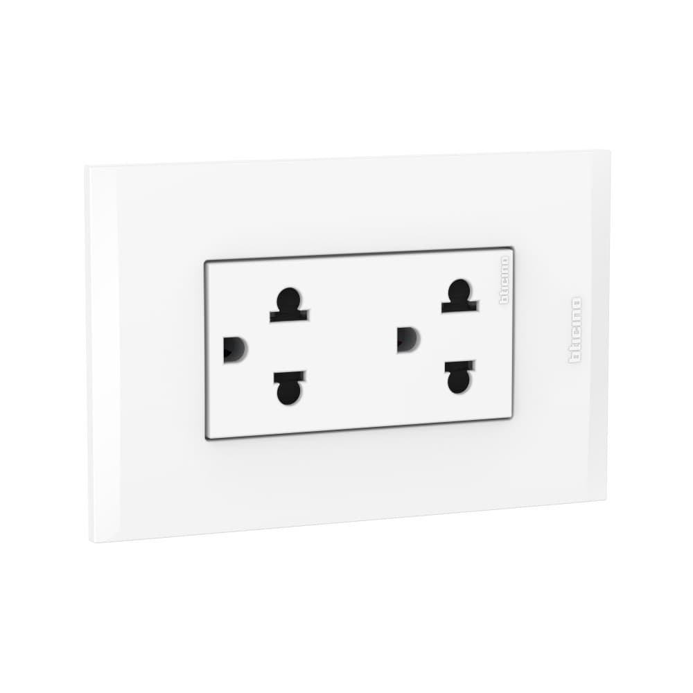 TOMACORRIENTE DUPLEX UNIVERSAL BLANCO 2P+T 16A 250V C/PLACA BLANCA MODUS4 AH2212TREB