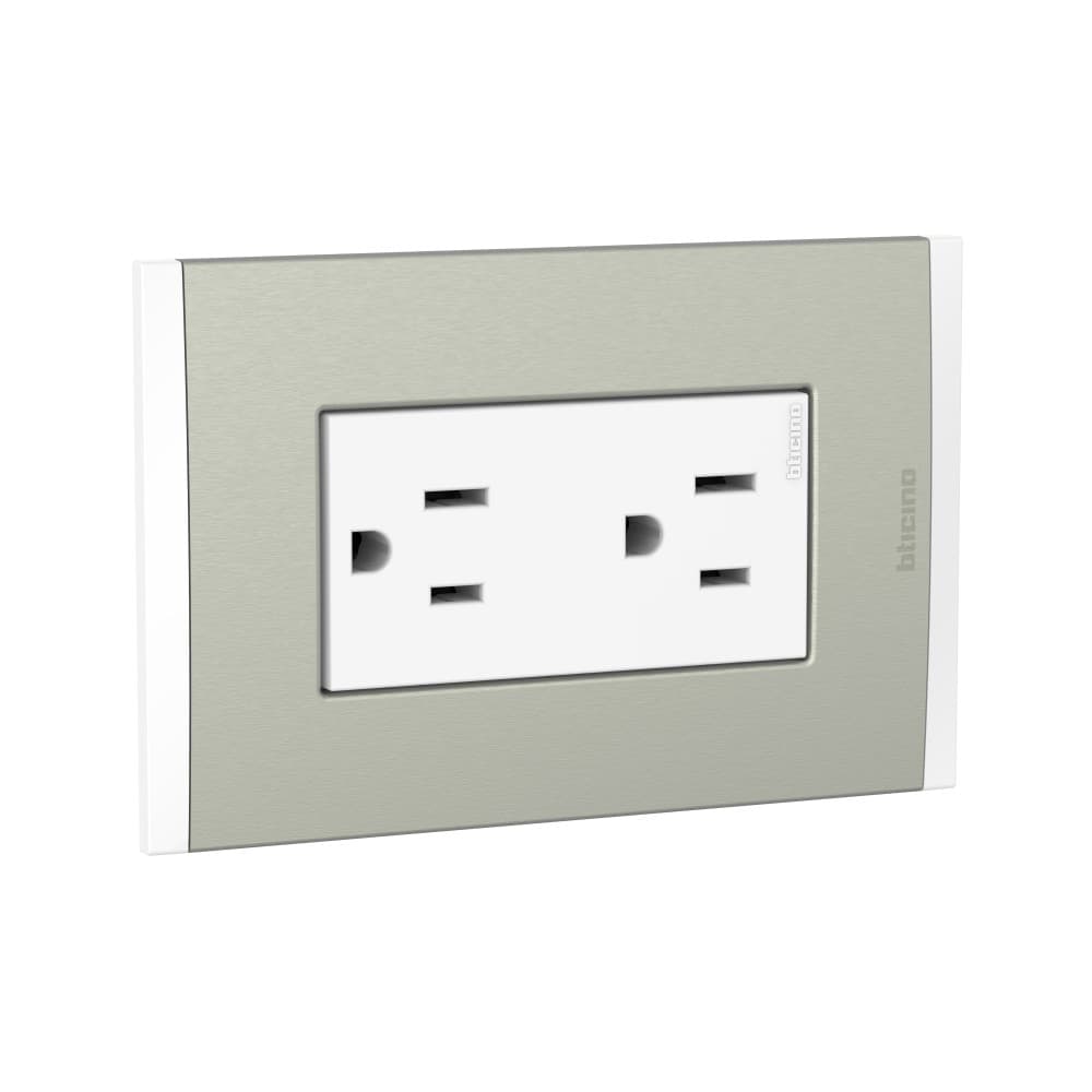 TOMACORRIENTE DUPLEX AMERICANO BLANCO 2P+T 16A 250V ALUM CHAMPAGNE MODUS4 AH2228EBMC