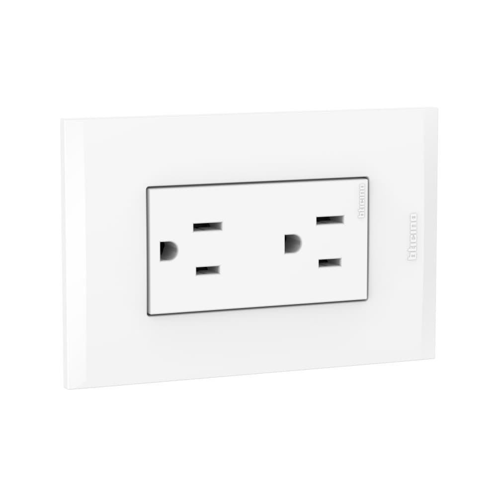 TOMACORRIENTE DUPLEX AMERICANO BLANCO 2P+T 16A 250V C/PLACA BLANCA MODUS4 AH2228EB