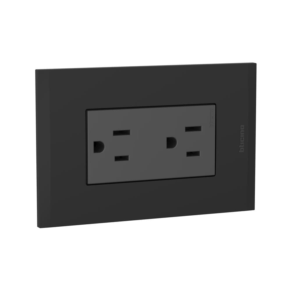 TOMACORRIENTE DUPLEX AMERICANO NEGRO 2P+T 16A 250V C/PLACA NEGRO MODUS4 AH2228EANG